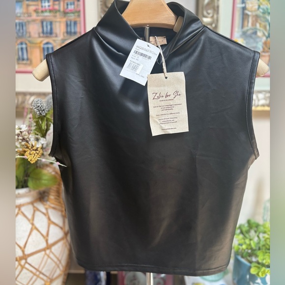 ZELIE FOR SHE For Norstram Black Faux Leather Sleeveless Crop Tank Top Sz 1X NWT - Picture 4 of 7